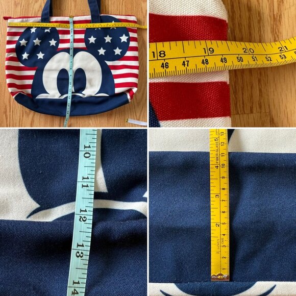Disney Mickey Mouse Red White Blue Stars Stripes Tote Bag Patriotic Canvas Zip - Picture 9 of 12